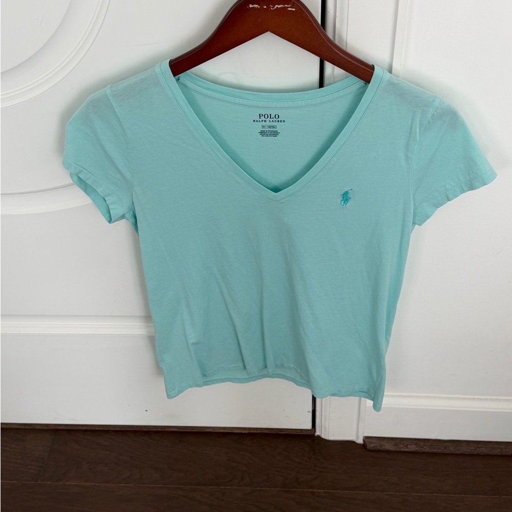 Polo by Ralph Lauren Women's V-Neck Tee in Aqua